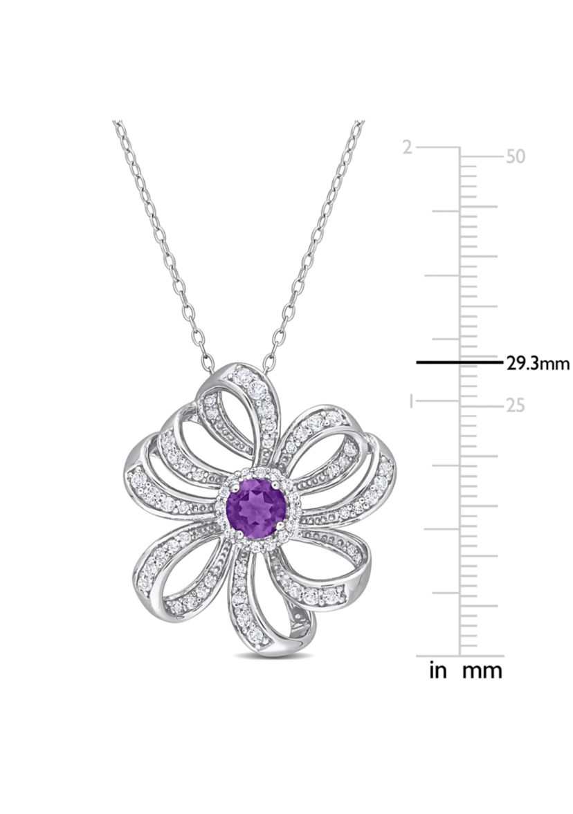 2 CT TGW African Amethyst and White Topaz Flower Pendant with Chain in Sterling Silver