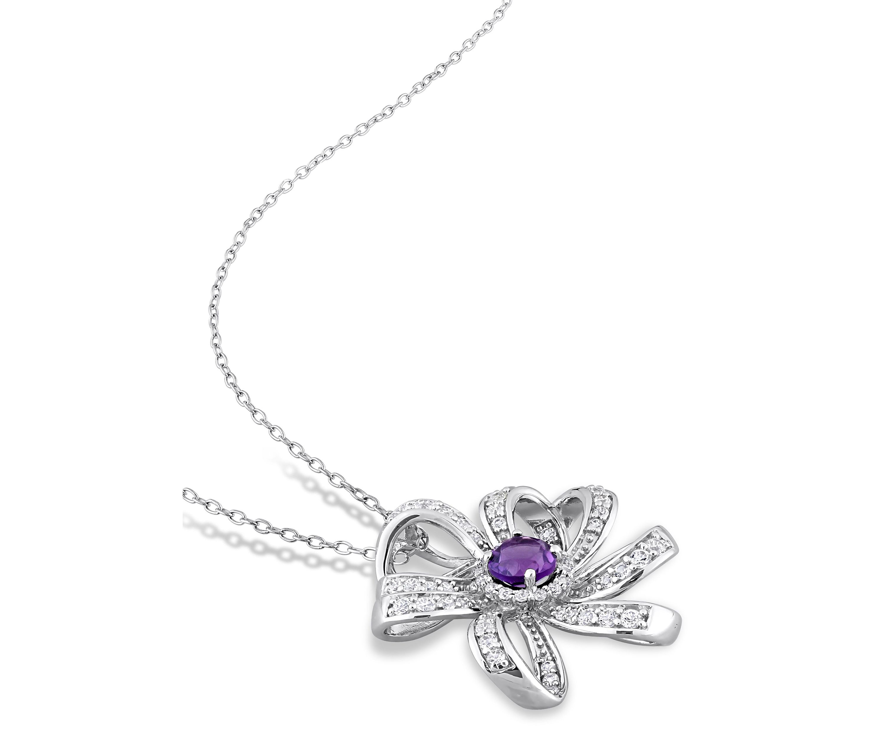 2 CT TGW African Amethyst and White Topaz Flower Pendant with Chain in Sterling Silver