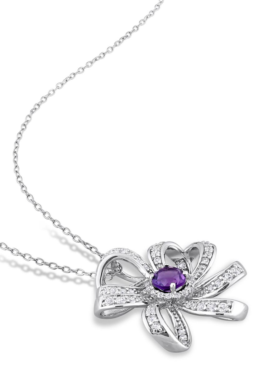 2 CT TGW African Amethyst and White Topaz Flower Pendant with Chain in Sterling Silver