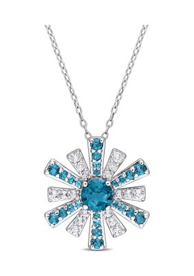 Belk & Co 2.3 Ct. T.g.w. London Blue Topaz And White Topaz Starburst Pendant With Chain In Sterling Silver