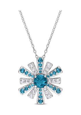 Belk & Co 2.3 ct. t.g.w. London Blue Topaz and White Topaz Starburst Pendant with Chain in Sterling Silver, 18 in