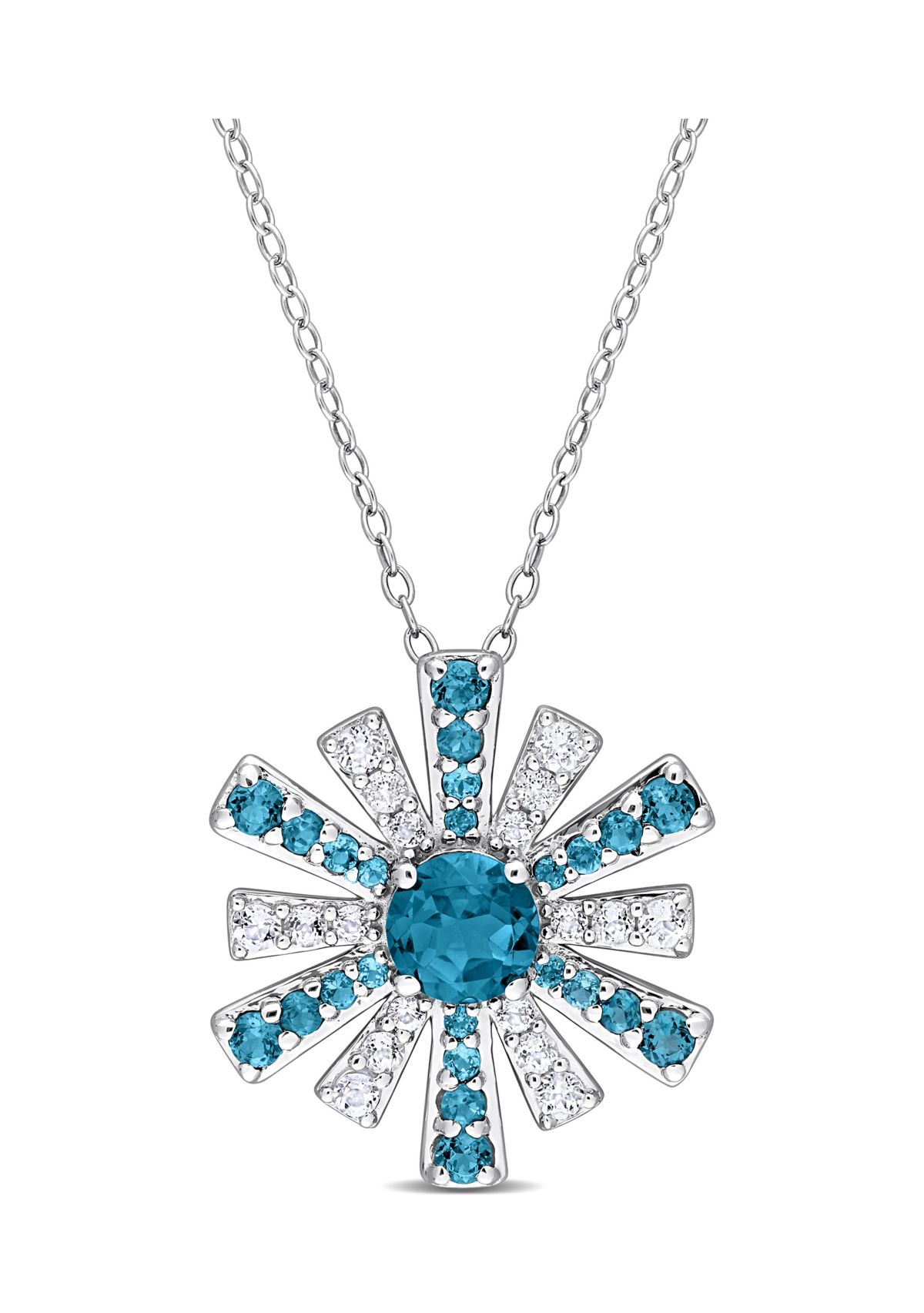2.3 ct. t.g.w. London Blue Topaz and White Topaz Starburst Pendant with Chain in Sterling Silver