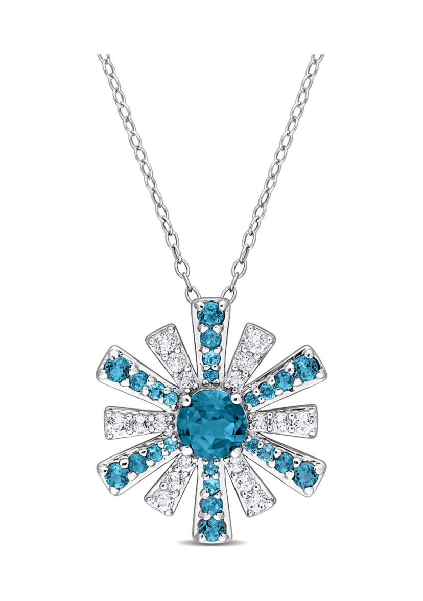 2.3 ct. t.g.w. London Blue Topaz and White Topaz Starburst Pendant with Chain in Sterling Silver