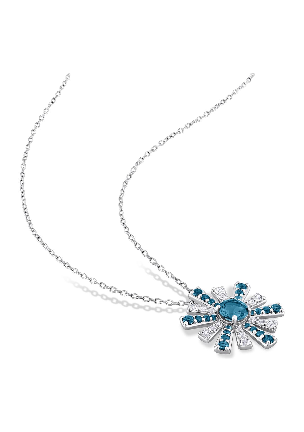 2.3 ct. t.g.w. London Blue Topaz and White Topaz Starburst Pendant with Chain in Sterling Silver