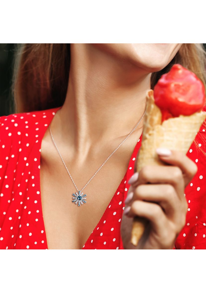 2.3 ct. t.g.w. London Blue Topaz and White Topaz Starburst Pendant with Chain in Sterling Silver