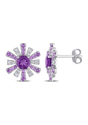 Belk & Co 1.76 ct. t.g.w. African Amethyst and White Topaz Starburst Earrings in Sterling Silver