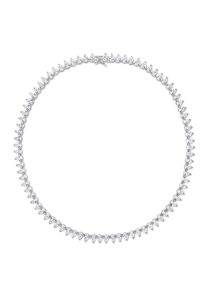 Lab Created 44.50 ct. t.g.w. Created White Sapphire Teardrop Tennis Necklace in Sterling Silver