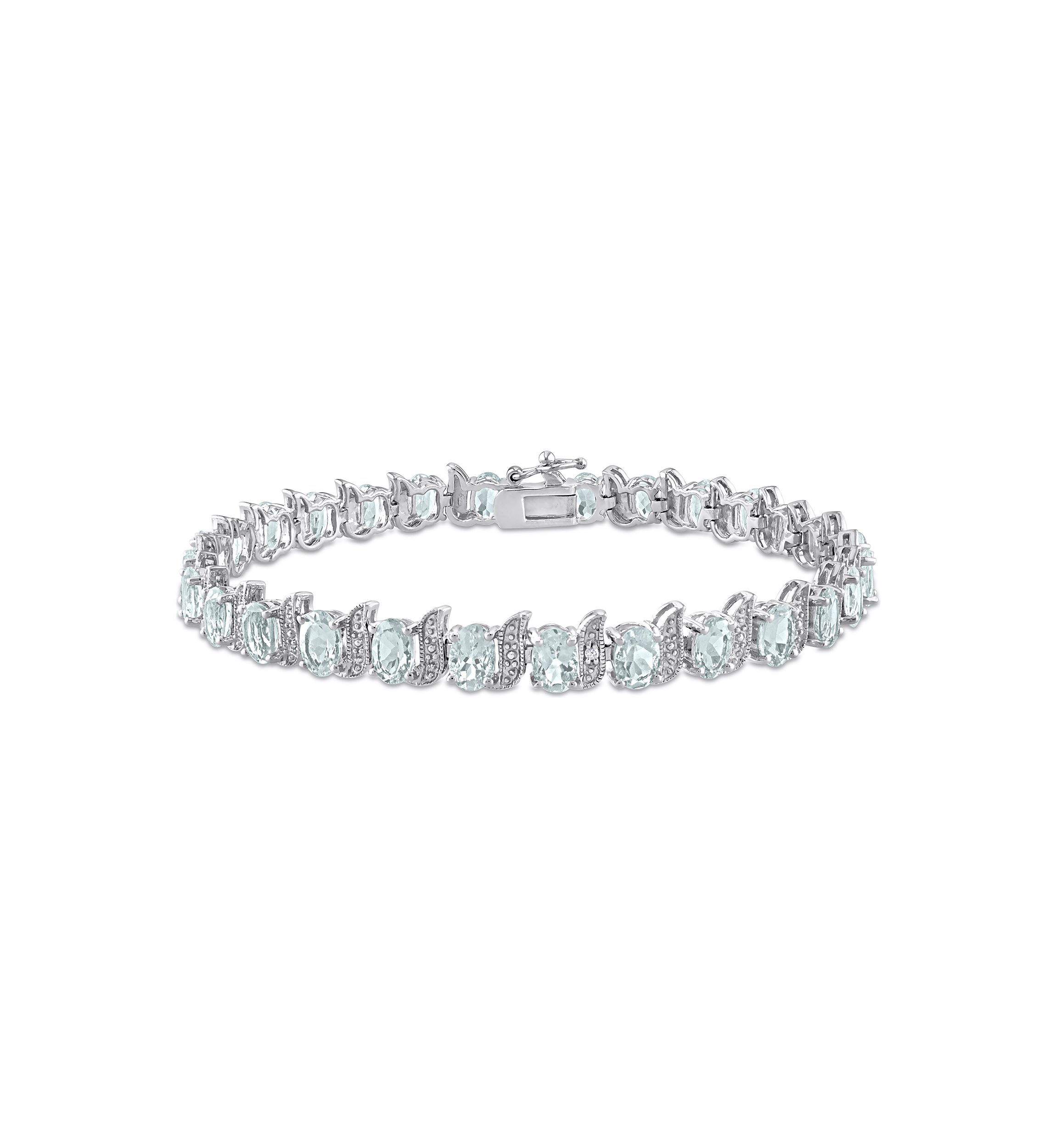 11.20 ct. t.g.w. Aquamarine and Diamond Accent Tennis Bracelet in Sterling Silver