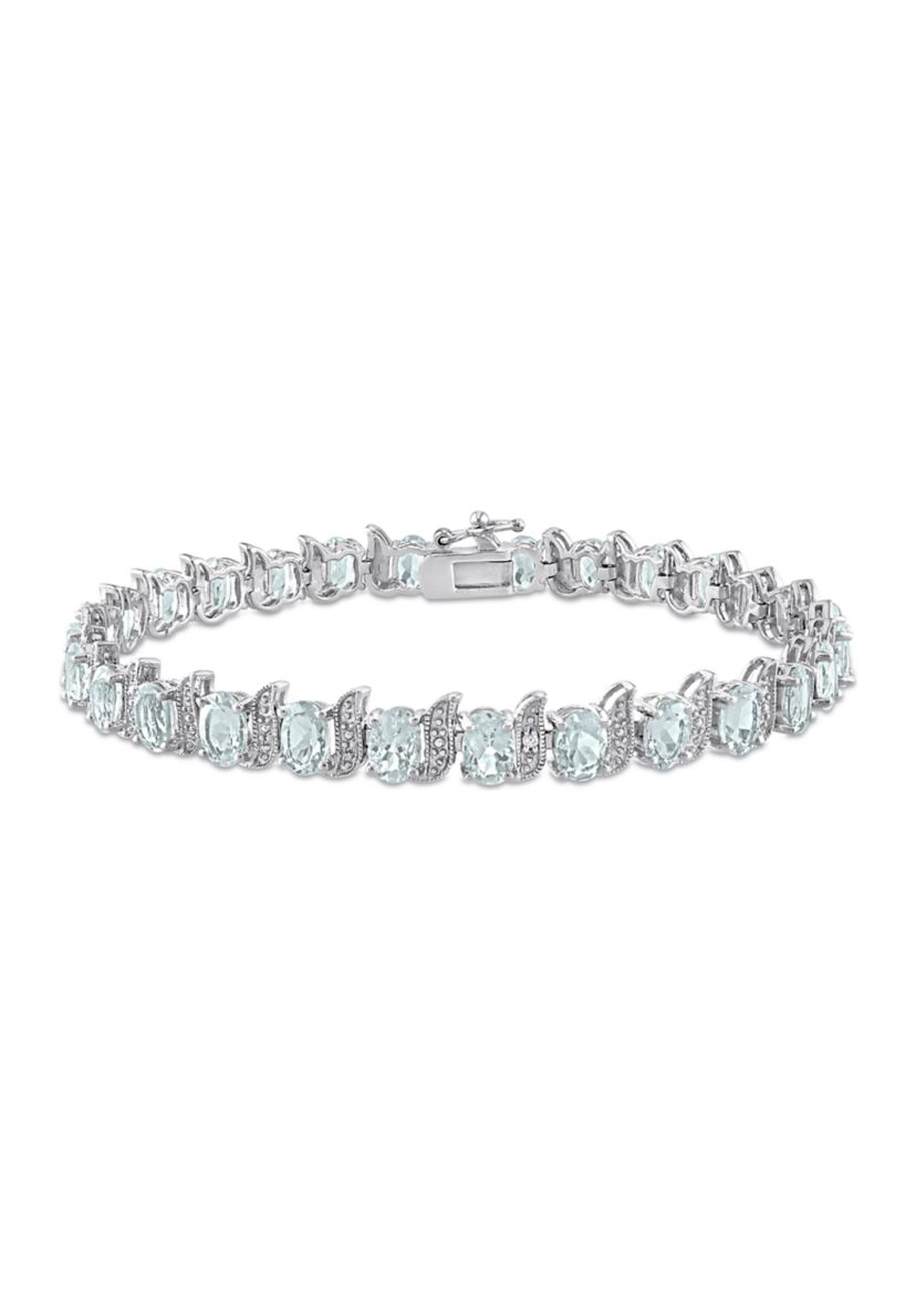 11.20 ct. t.g.w. Aquamarine and Diamond Accent Tennis Bracelet in Sterling Silver