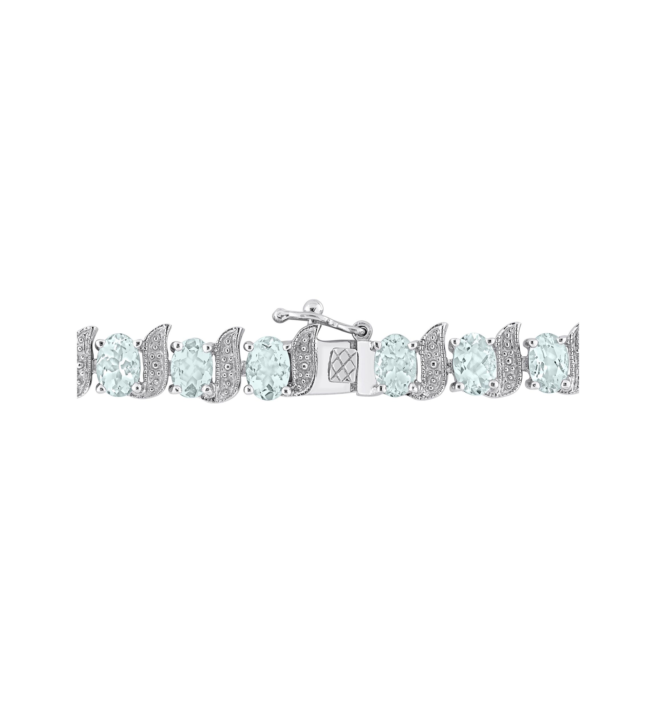 11.20 ct. t.g.w. Aquamarine and Diamond Accent Tennis Bracelet in Sterling Silver