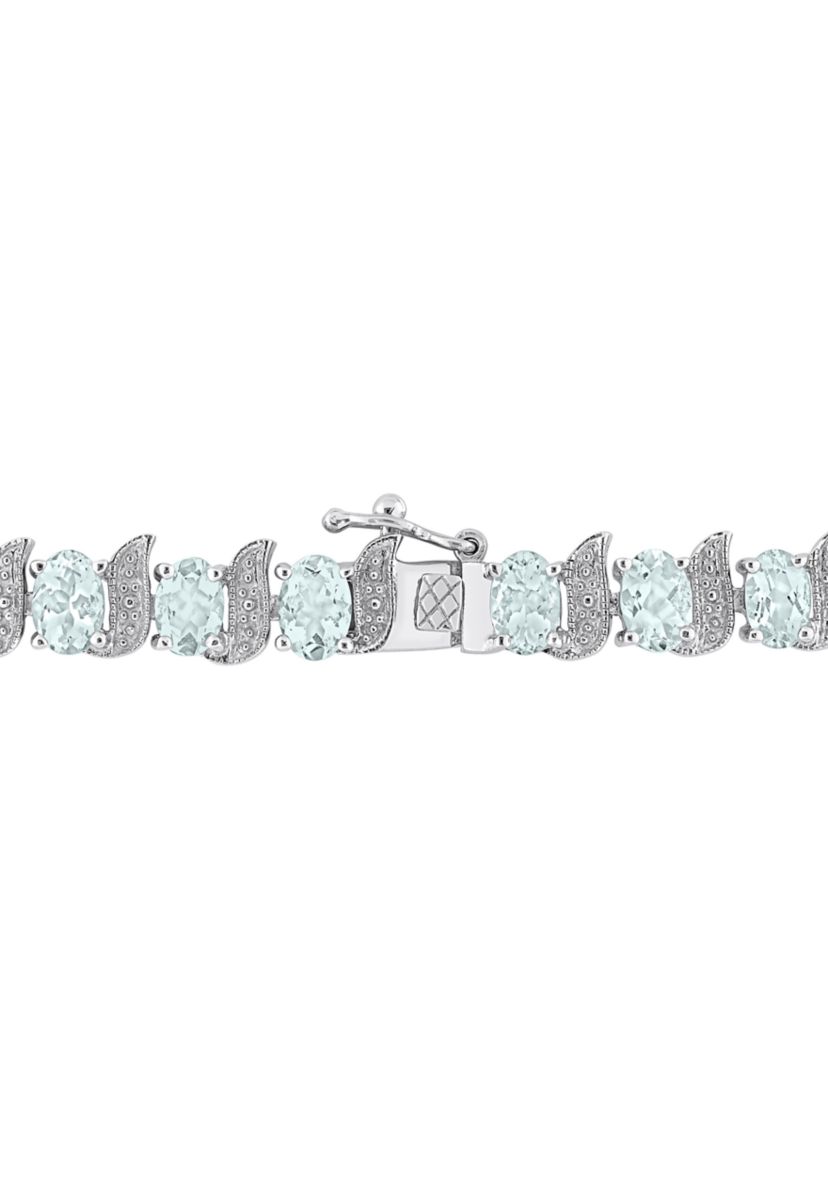 11.20 ct. t.g.w. Aquamarine and Diamond Accent Tennis Bracelet in Sterling Silver