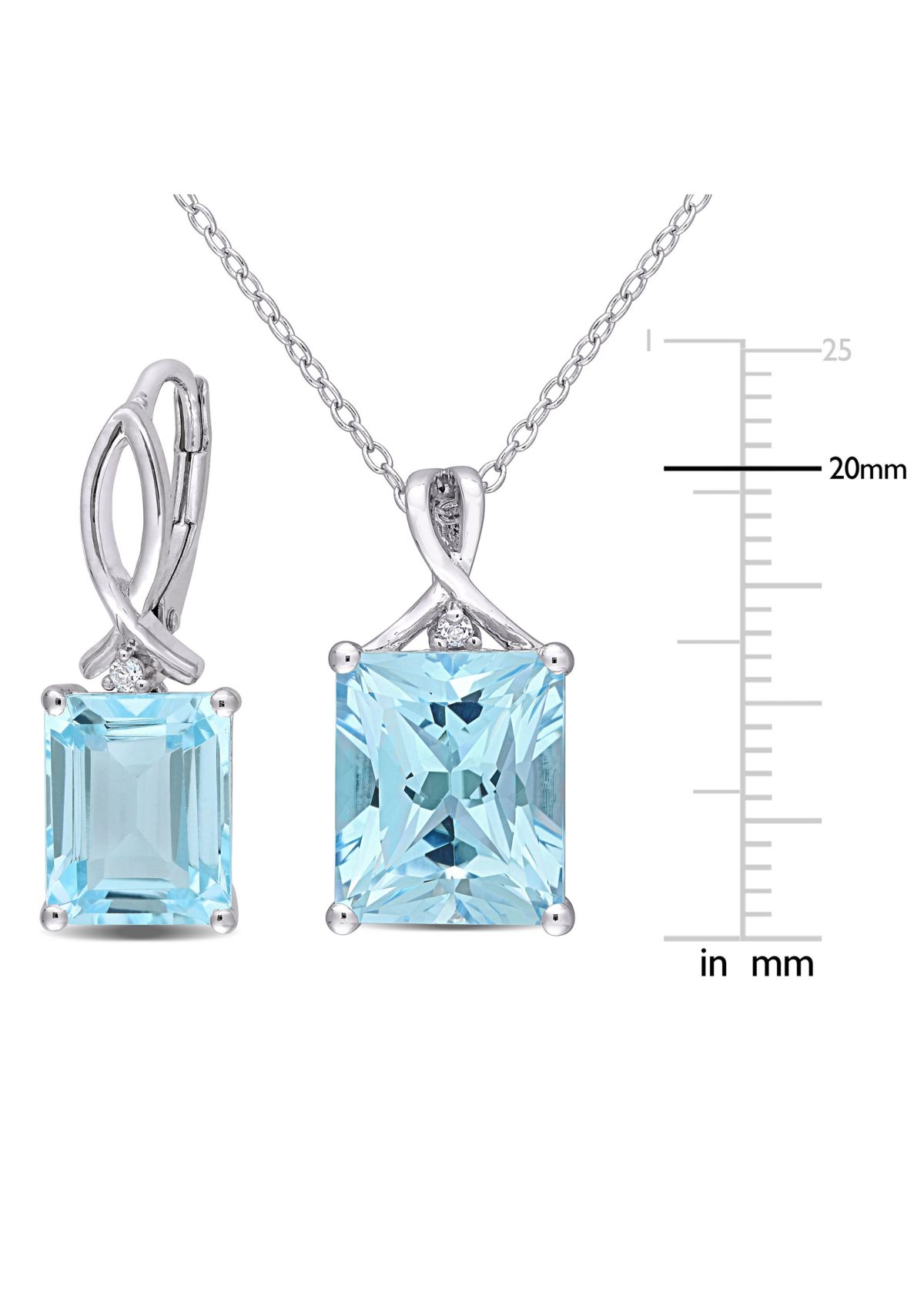15 3/4 CT TGW Sky Blue Topaz and White Topaz Leverback Earrings and Pendant Set in Sterling Silver