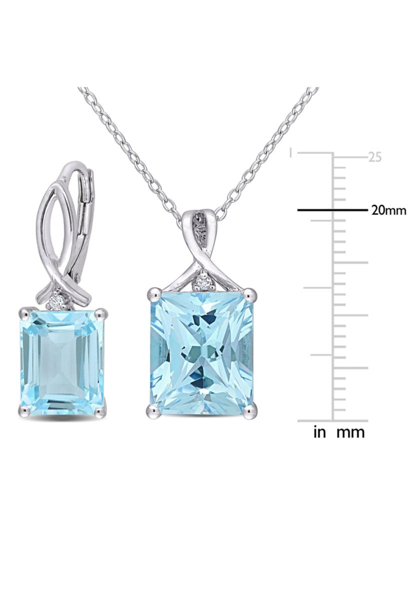 15 3/4 CT TGW Sky Blue Topaz and White Topaz Leverback Earrings and Pendant Set in Sterling Silver