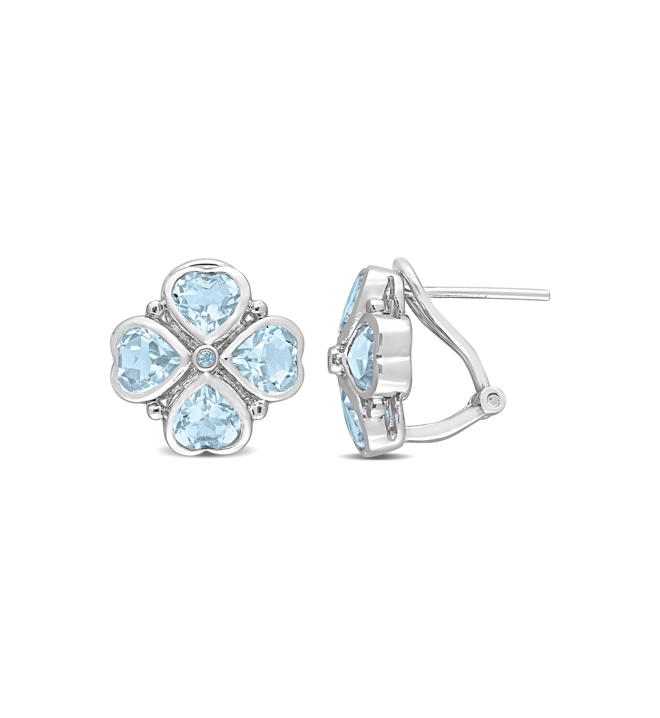 4.43 ct. t.g.w. Sky Blue Topaz Floral Clipback Earrings in Sterling Silver