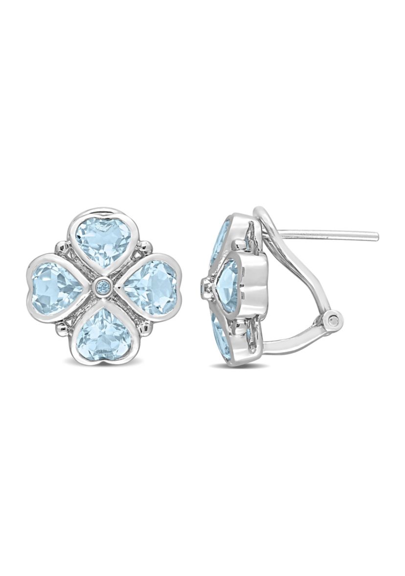4.43 ct. t.g.w. Sky Blue Topaz Floral Clipback Earrings in Sterling Silver