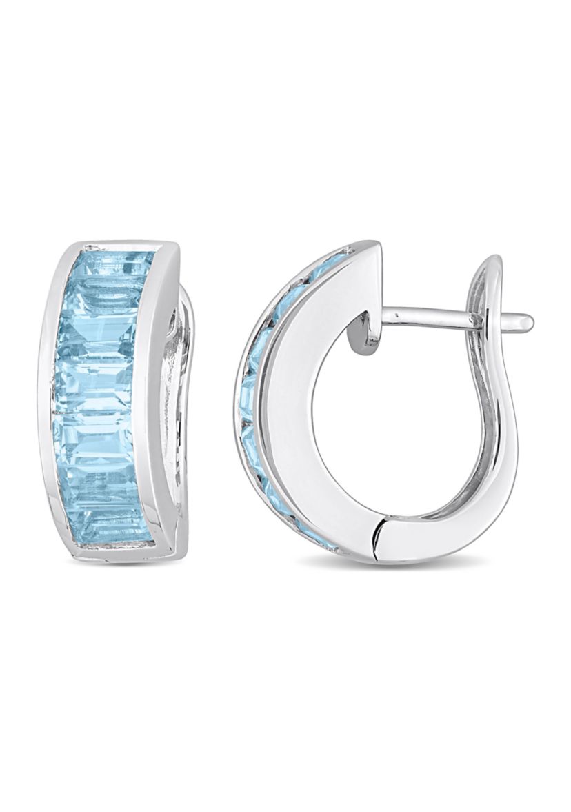 5.60 ct. t.g.w. Sky Blue Topaz Hoop Earrings in Sterling Silver