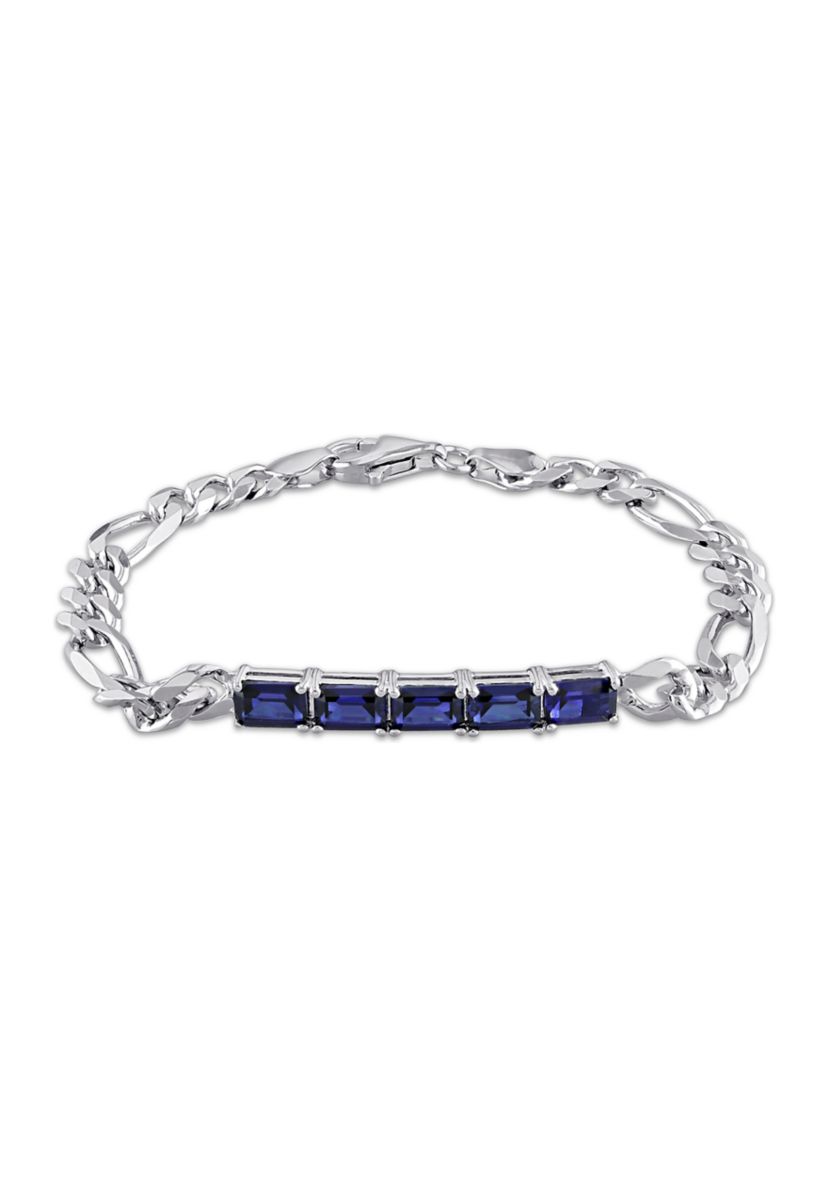 Lab Created 4.70 ct. t.g.w. Created Blue Sapphire Birthstone Link Bracelet in Sterling Silver