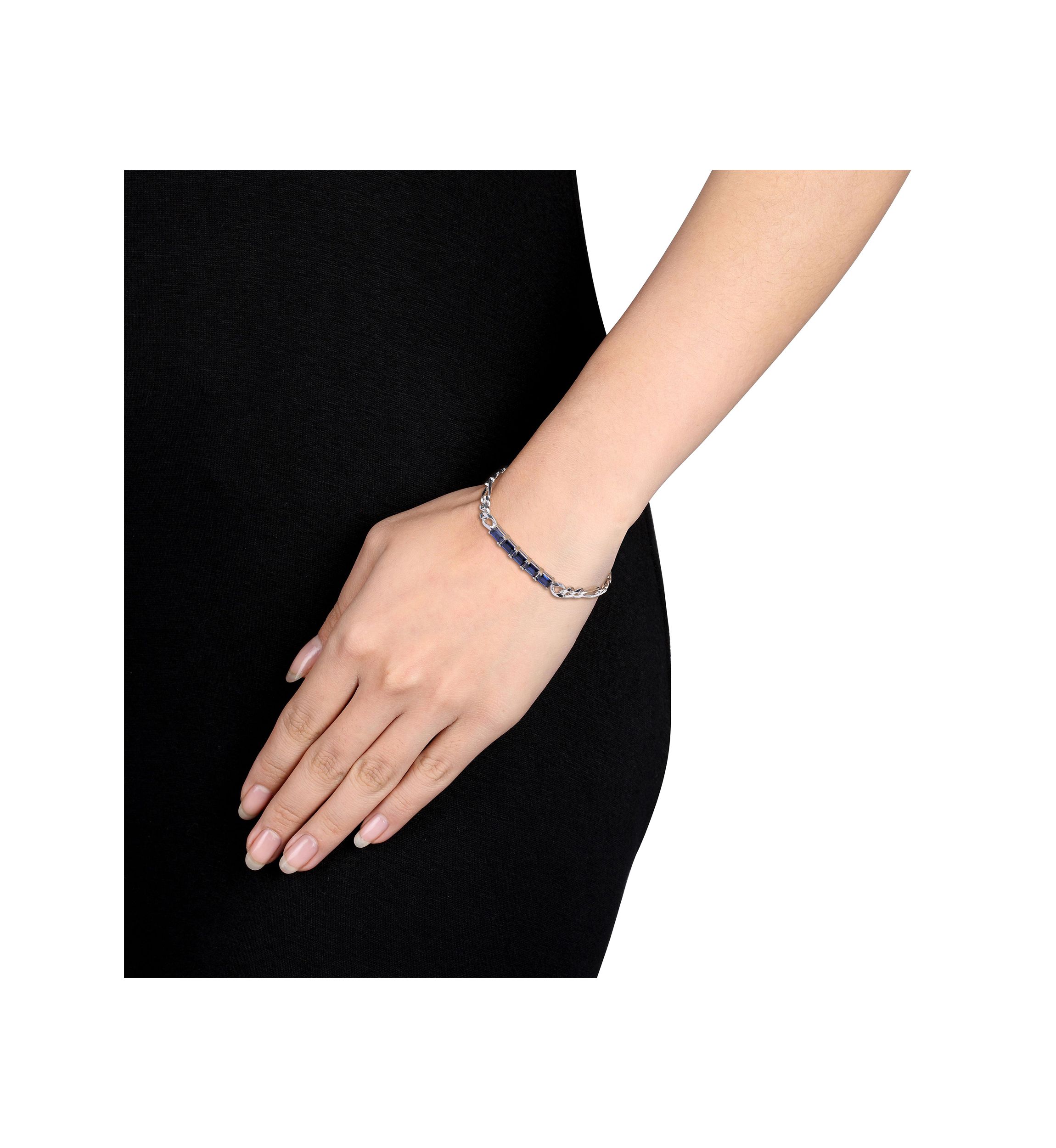 Lab Created 4.70 ct. t.g.w. Created Blue Sapphire Birthstone Link Bracelet in Sterling Silver