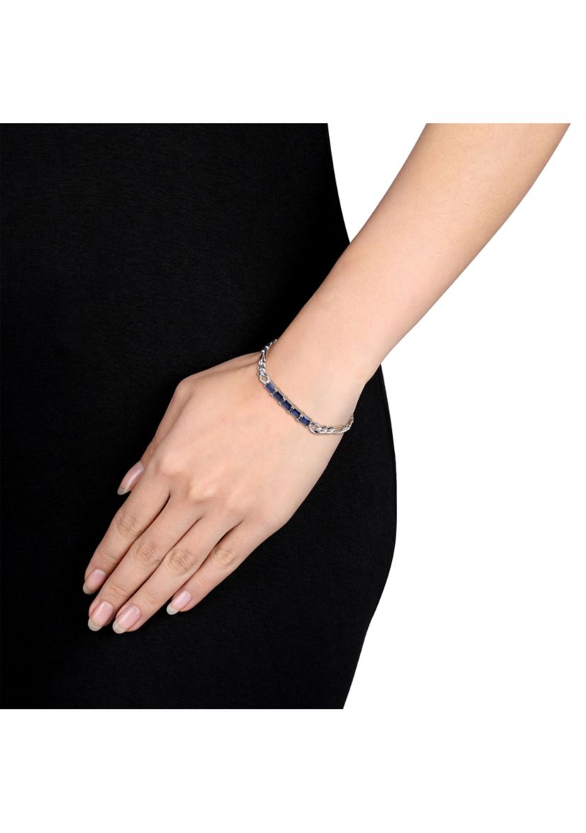 Lab Created 4.70 ct. t.g.w. Created Blue Sapphire Birthstone Link Bracelet in Sterling Silver