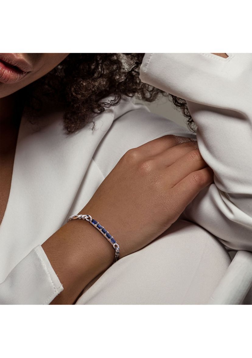 Lab Created 4.70 ct. t.g.w. Created Blue Sapphire Birthstone Link Bracelet in Sterling Silver