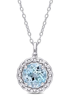 Belk & Co 3.50 Ct. T.g.w. Sky Blue Topaz Halo Pendant With Chain In Sterling Silver