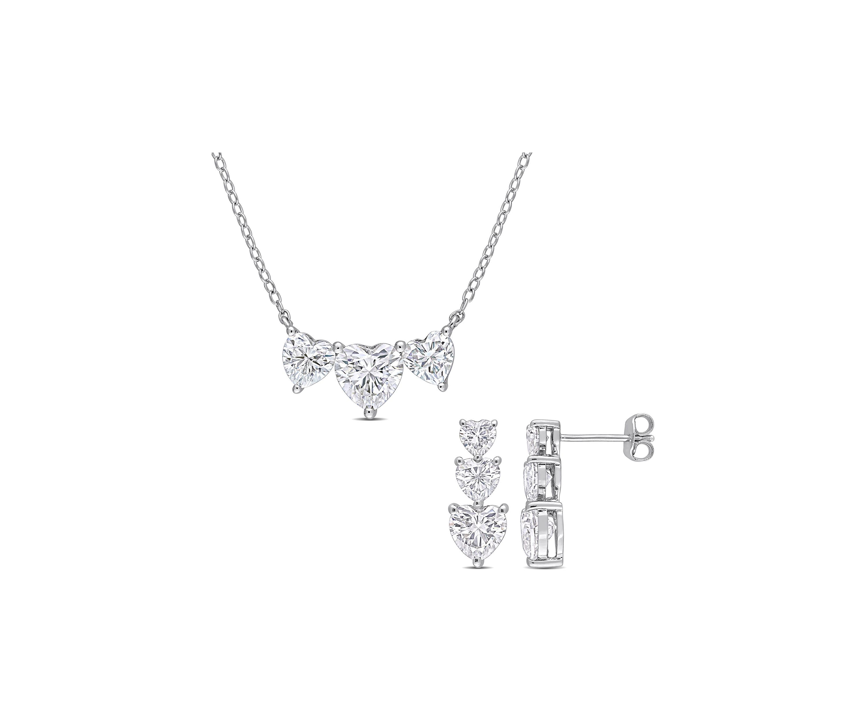 Lab Created 5 1/2 CT DEW Moissanite Triple Heart Earrings and Necklace Set in Sterling Silver
