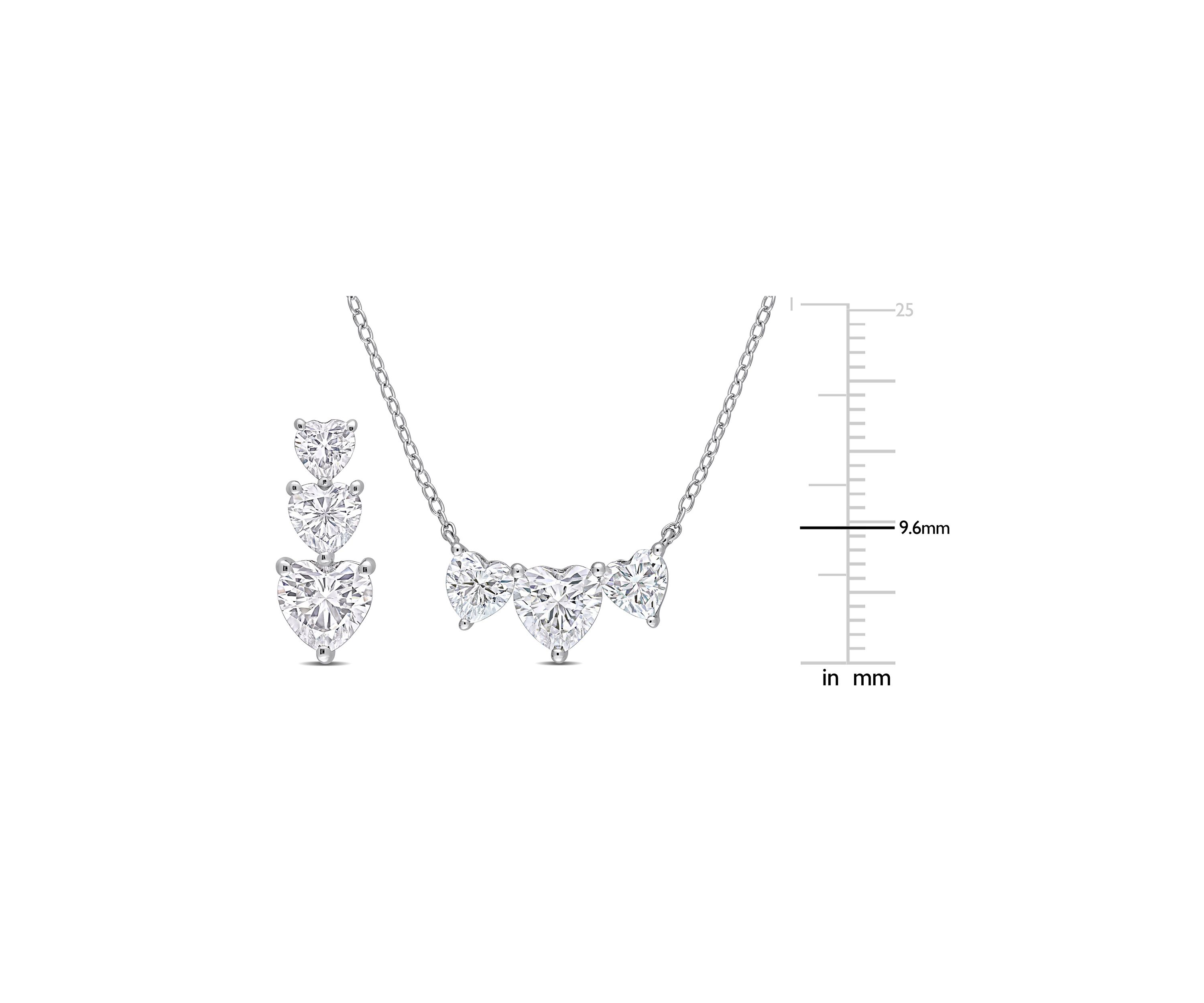 Lab Created 5 1/2 CT DEW Moissanite Triple Heart Earrings and Necklace Set in Sterling Silver