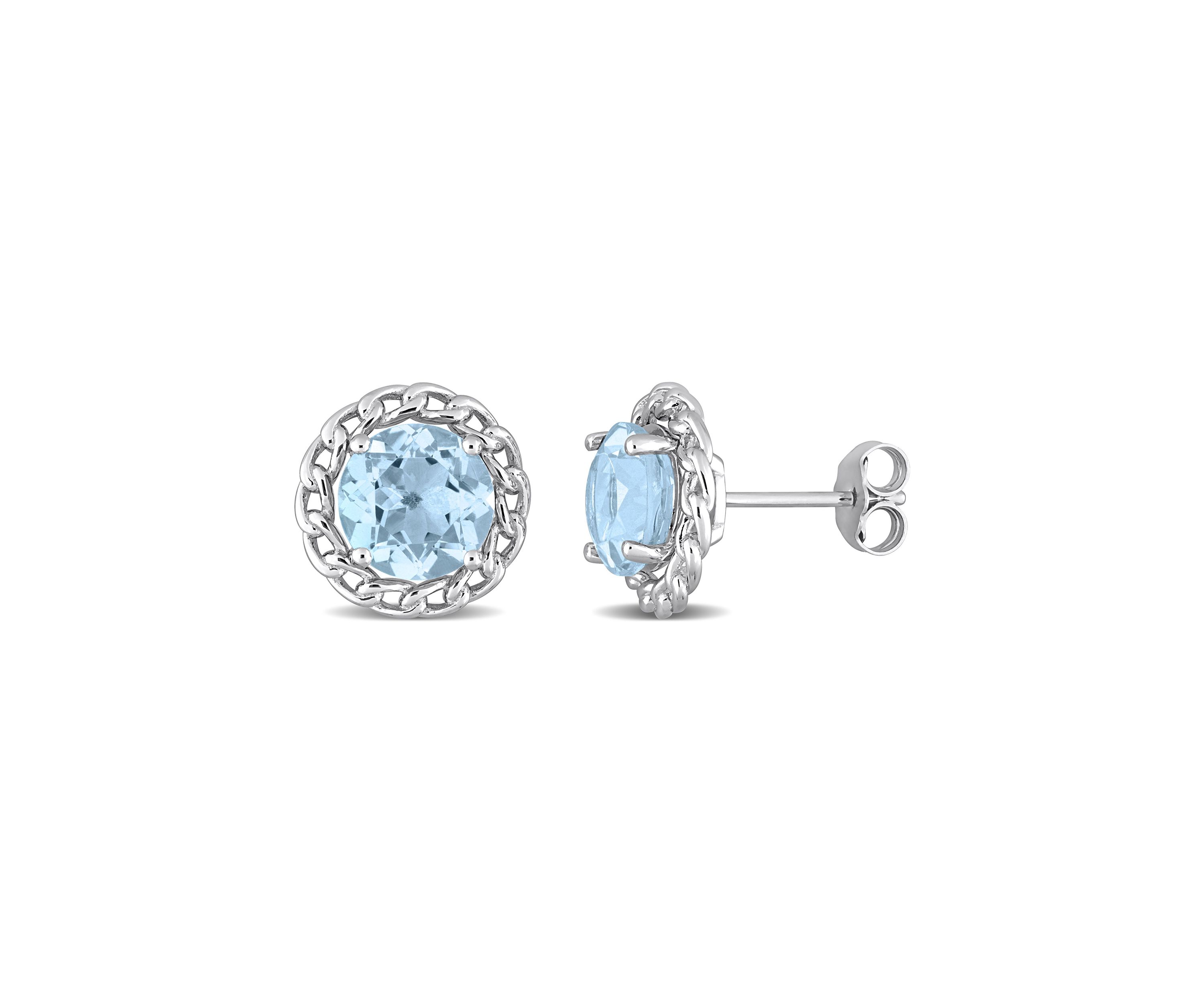 4.70 ct. t.g.w. Sky Blue Topaz Chain Halo Stud Earrings in Sterling Silver