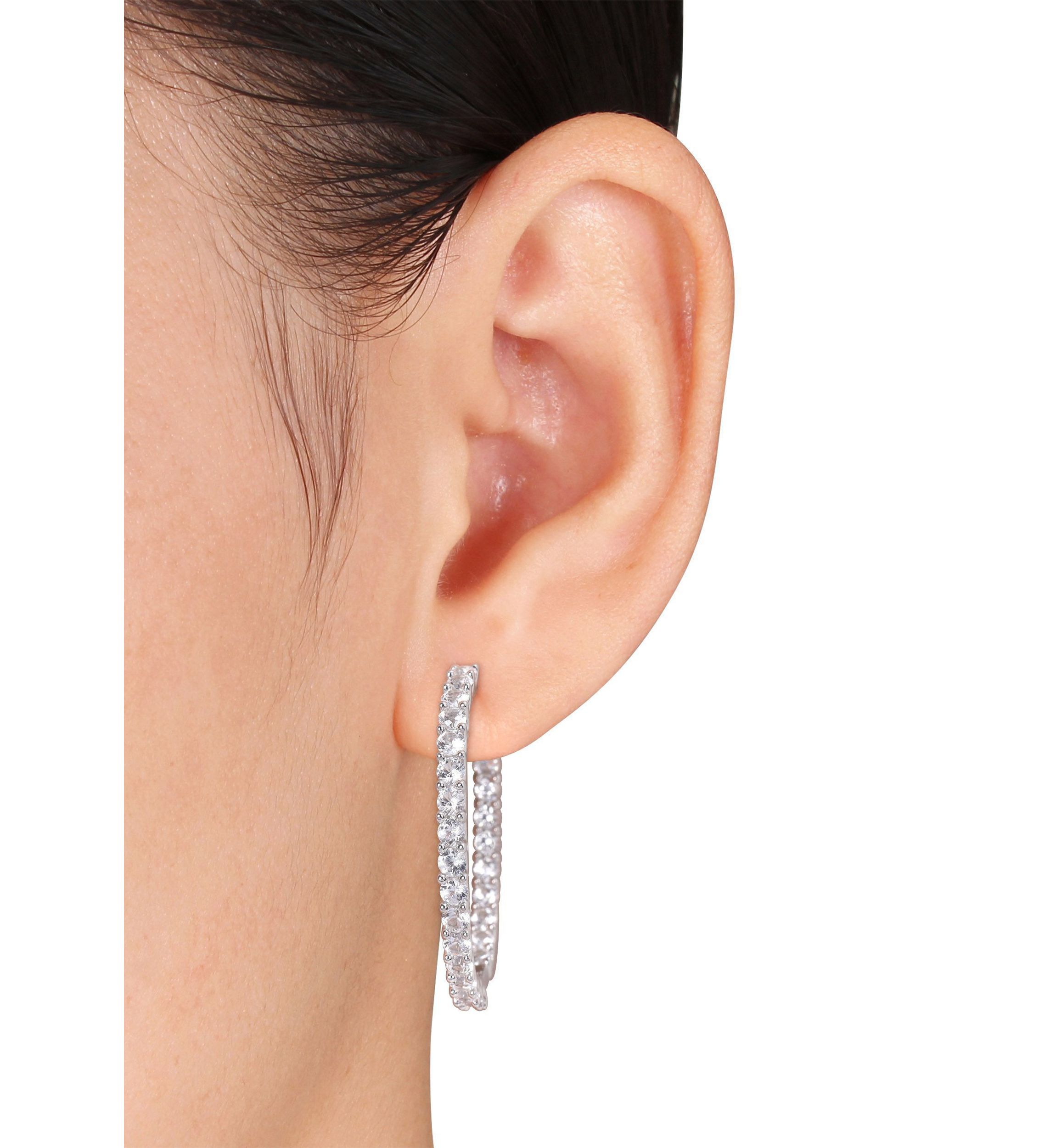 Lab Created 8.40 ct. t.g.w. Created White Sapphire Inside-Outside Hoop Earrings in Sterling Silver