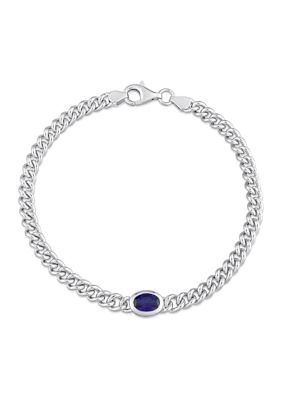 Belk & Co Lab Created 1.27 Ct. T.g.w. Created Blue Sapphire Bracelet With Chain Silver Length (Inches): 7.5