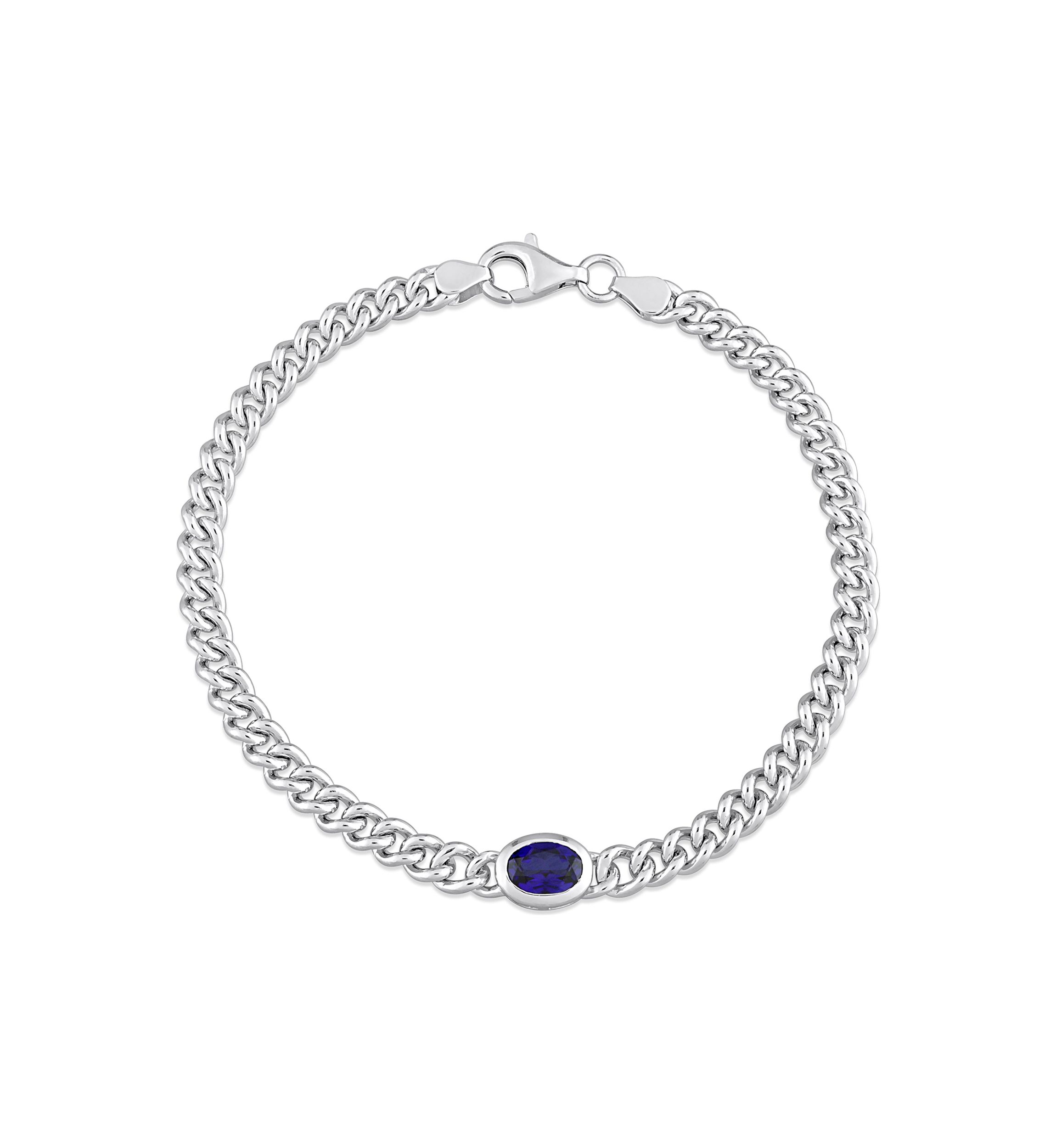 Lab Created 1.27 ct. t.g.w. Created Blue Sapphire Bracelet With Chain Silver Length (inches): 7.5