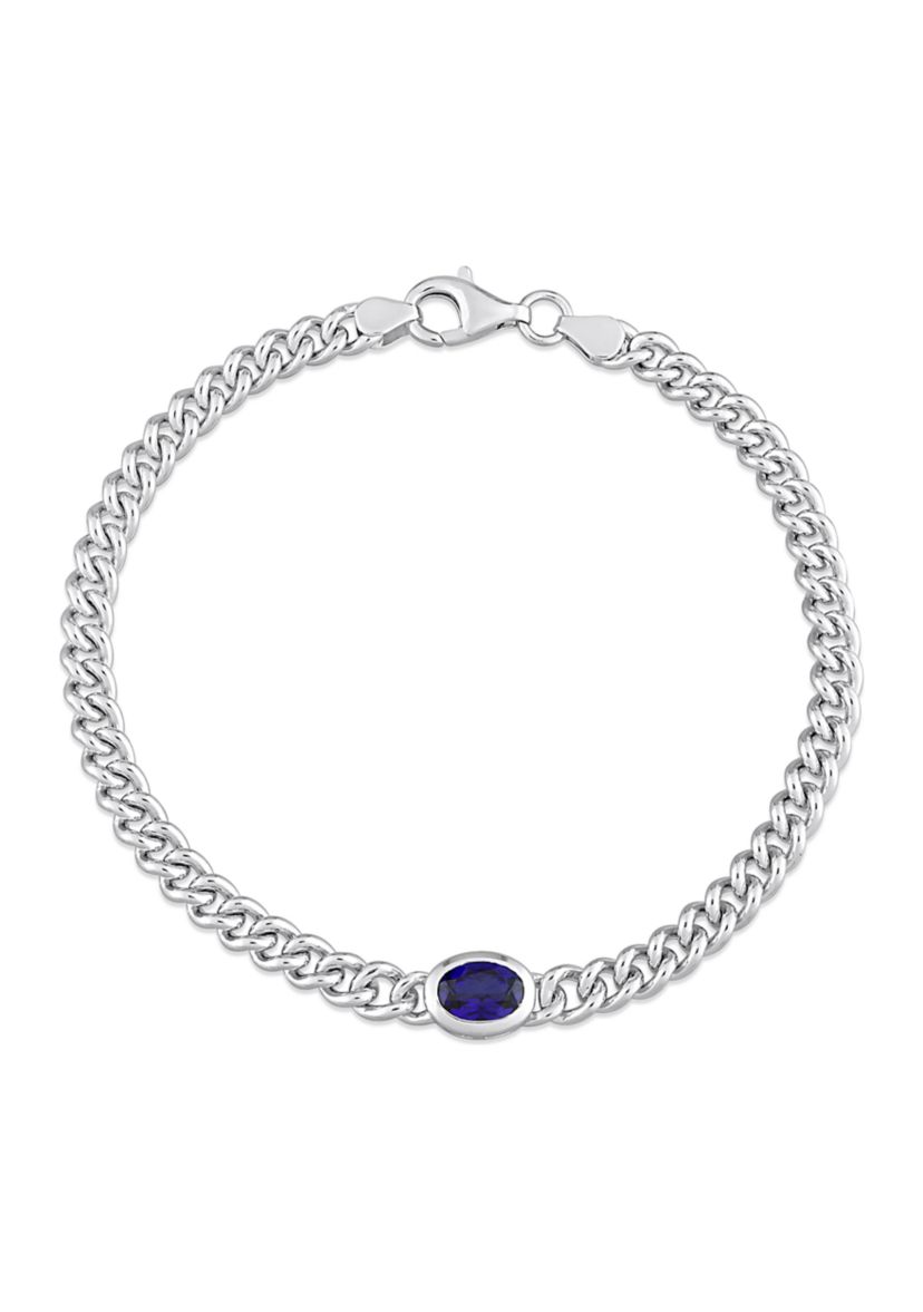 Lab Created 1.27 ct. t.g.w. Created Blue Sapphire Bracelet With Chain Silver Length (inches): 7.5