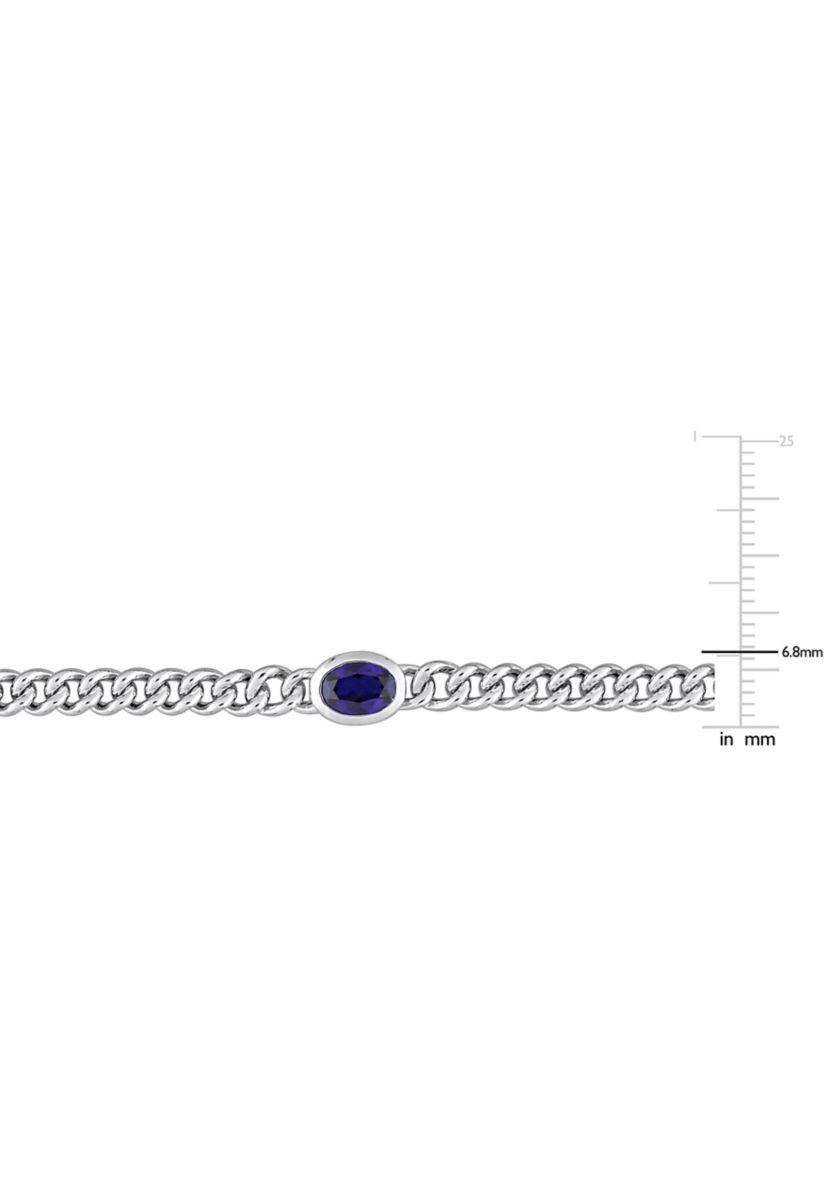 Lab Created 1.27 ct. t.g.w. Created Blue Sapphire Bracelet With Chain Silver Length (inches): 7.5