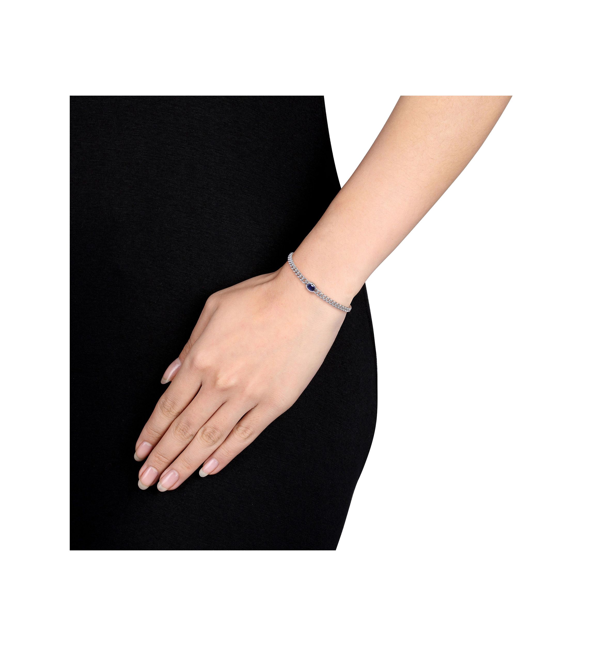 Lab Created 1.27 ct. t.g.w. Created Blue Sapphire Bracelet With Chain Silver Length (inches): 7.5