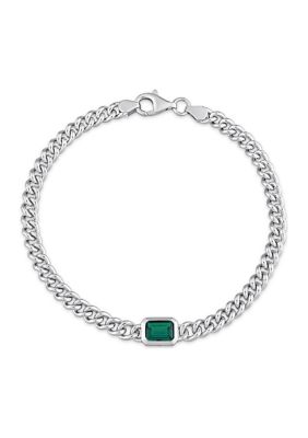 Belk & Co Lab Created 7/8 Ct. T.g.w. Created Emerald Bracelet With Chain Silver Length (Inches): 7.5