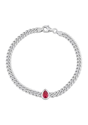 Belk & Co Lab Created 1.15 Ct. T.g.w. Created Ruby Bracelet With Chain Silver Length (Inches): 7.5