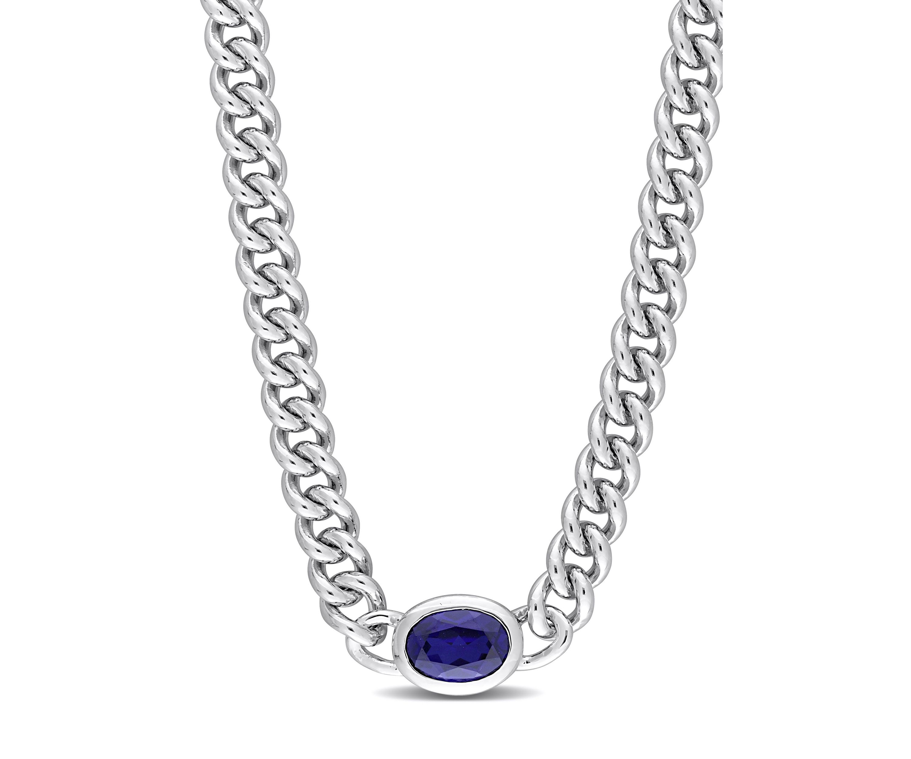 Lab Created 1.27 ct. t.g.w. Created Blue Sapphire Chain Necklace in Sterling Silver