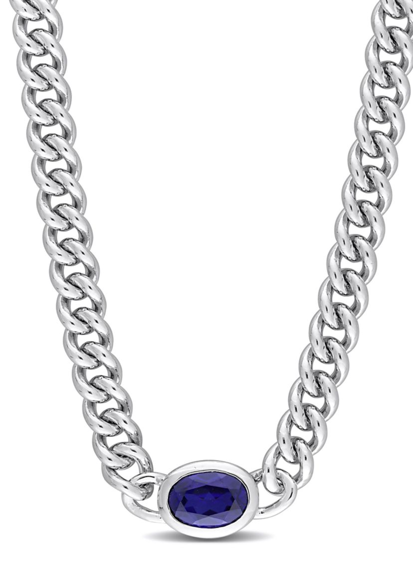 Lab Created 1.27 ct. t.g.w. Created Blue Sapphire Chain Necklace in Sterling Silver
