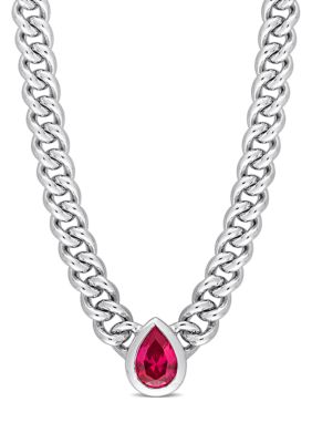 Belk & Co Lab Created 1.15 Ct. T.g.w. Created Ruby Chain Necklace In Sterling Silver