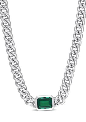 Belk & Co Lab Created 7/8 CT TGW Created Emerald Chain Necklace in Sterling Silver, White, 16