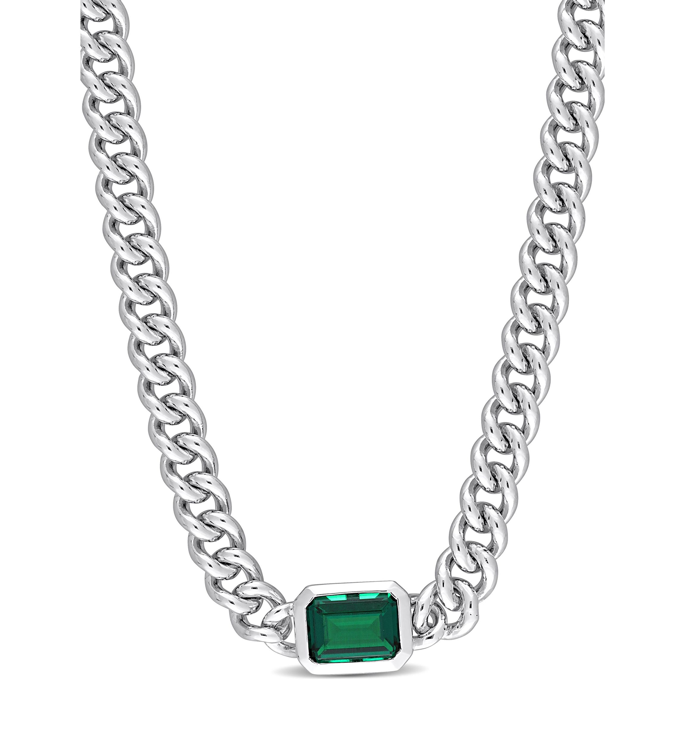 Lab Created 7/8 CT TGW Created Emerald Chain Necklace in Sterling Silver