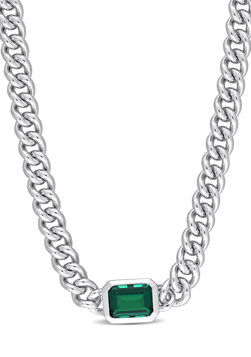 Lab Created 7/8 CT TGW Created Emerald Chain Necklace in Sterling Silver