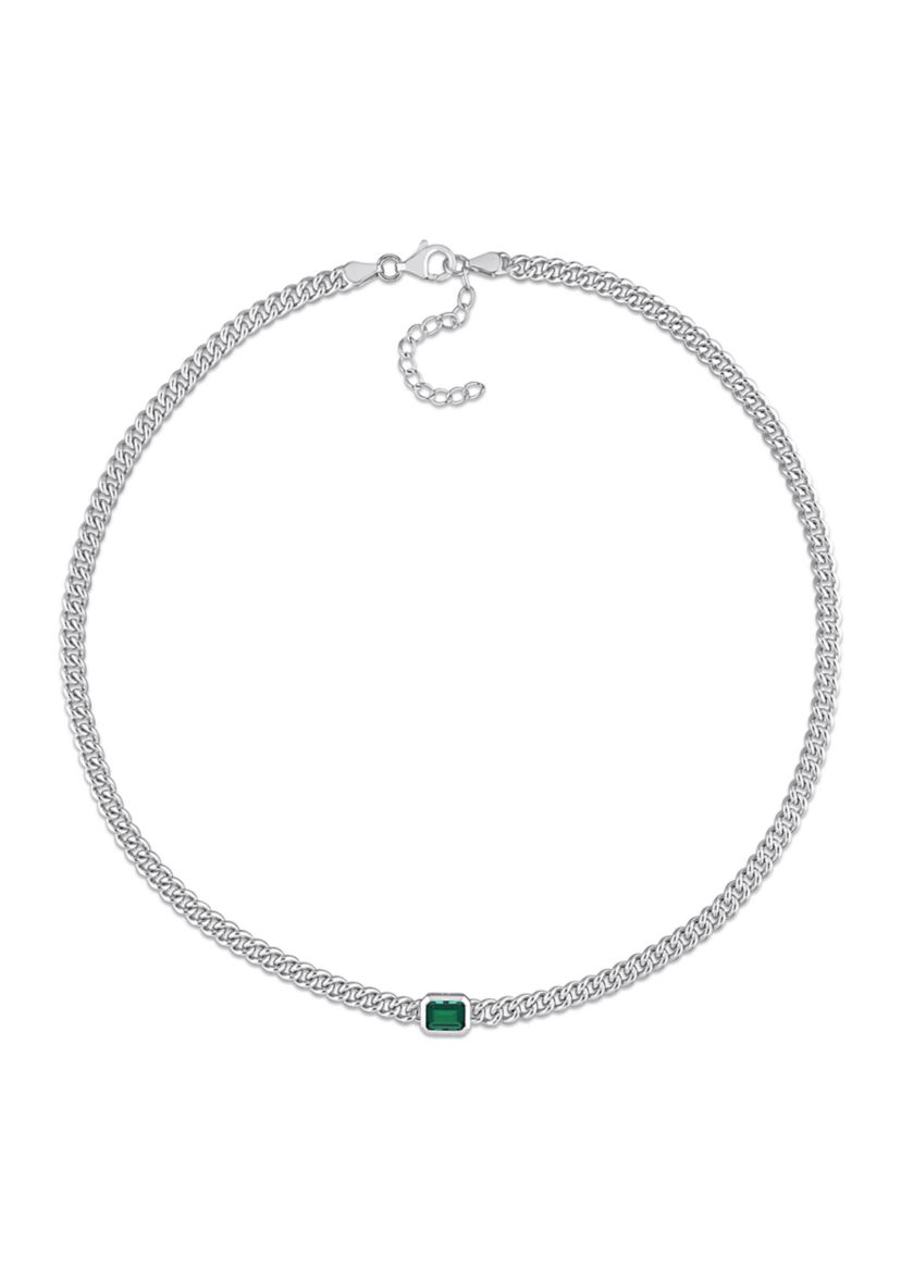 Lab Created 7/8 CT TGW Created Emerald Chain Necklace in Sterling Silver