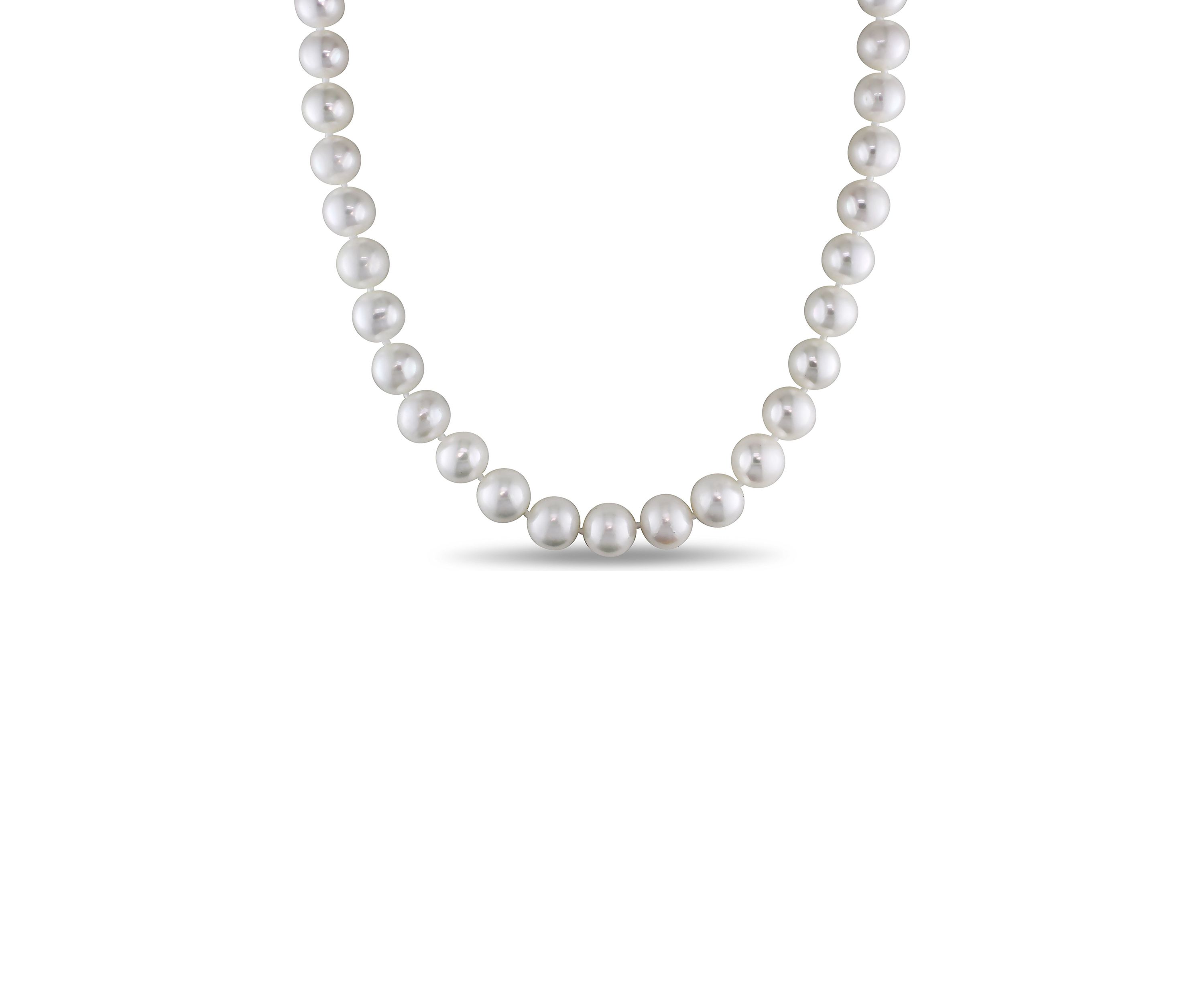 11.5-12.5 MM Semi-Round Freshwater Cultured Pearl Strand Necklace with 14k White Gold and Diamond Clasp