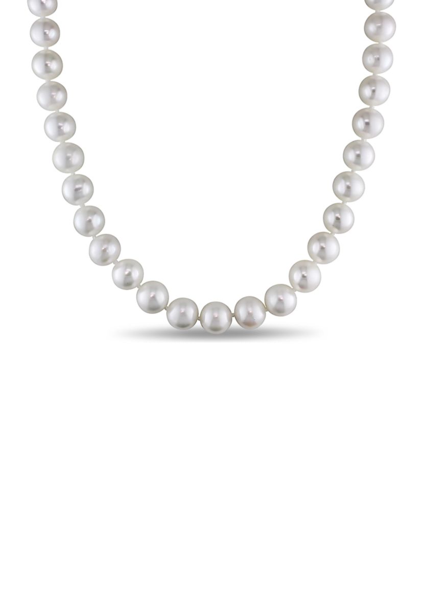 11.5-12.5 MM Semi-Round Freshwater Cultured Pearl Strand Necklace with 14k White Gold and Diamond Clasp