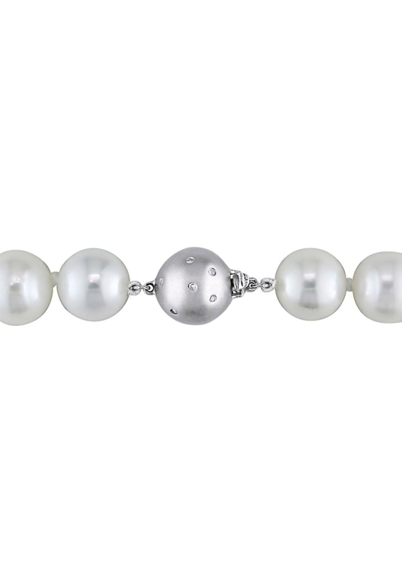 11.5-12.5 MM Semi-Round Freshwater Cultured Pearl Strand Necklace with 14k White Gold and Diamond Clasp