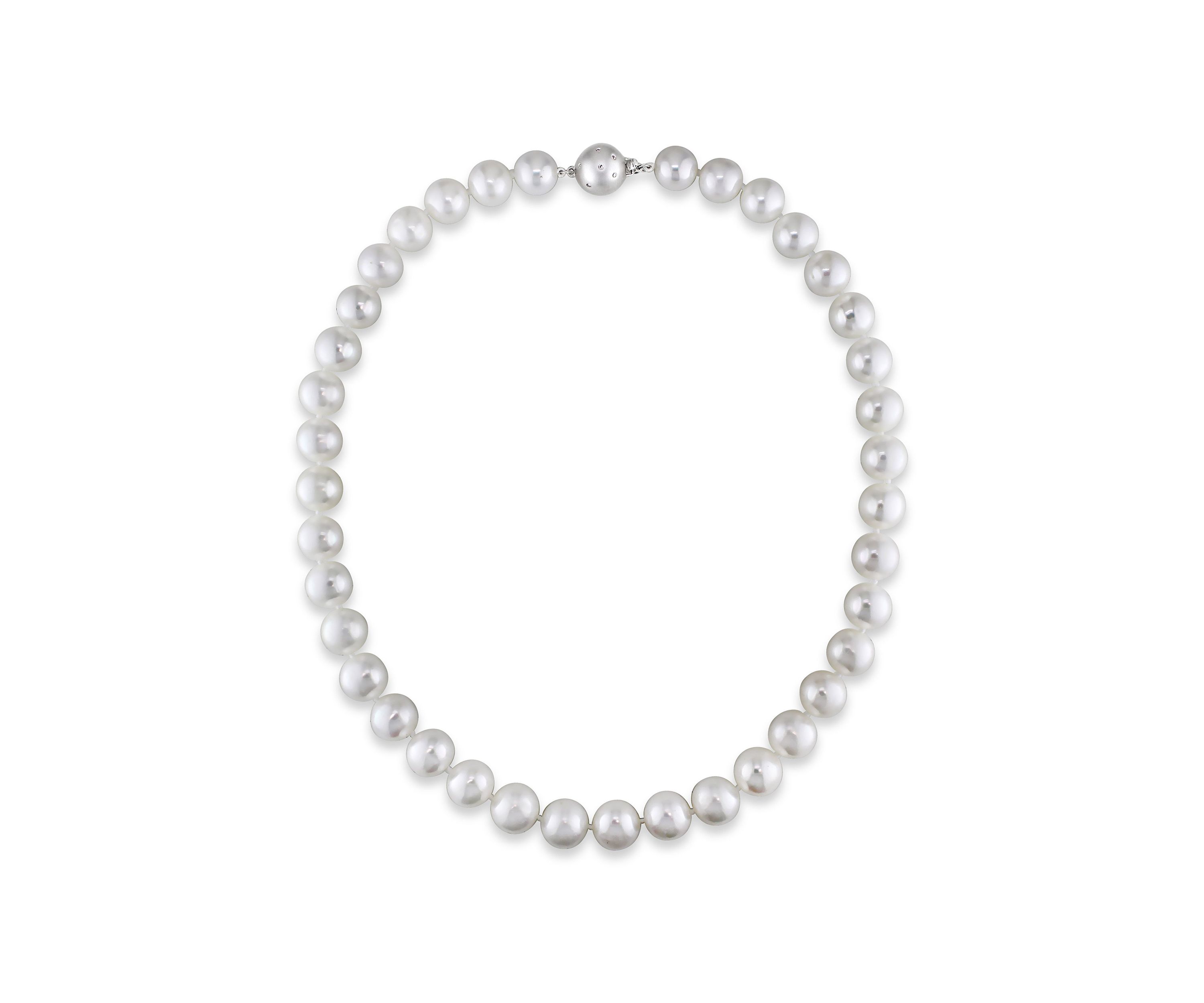 11.5-12.5 MM Semi-Round Freshwater Cultured Pearl Strand Necklace with 14k White Gold and Diamond Clasp