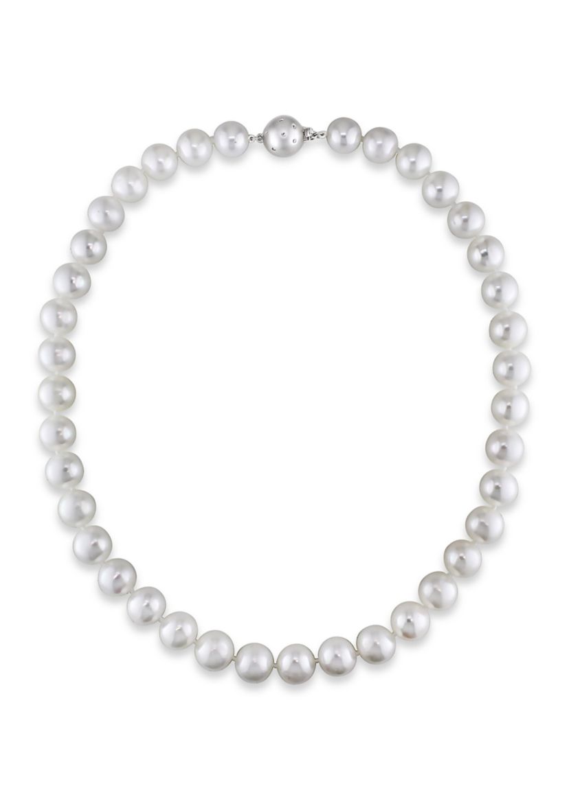 11.5-12.5 MM Semi-Round Freshwater Cultured Pearl Strand Necklace with 14k White Gold and Diamond Clasp