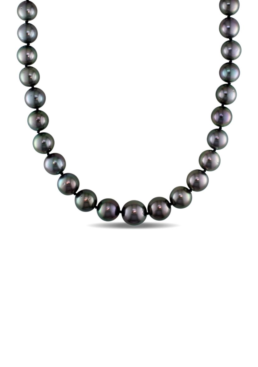10-13 MM Graduated Tahitian Pearl Strand with 14k White Gold and 1/5 CT TW Diamond Ball Clap