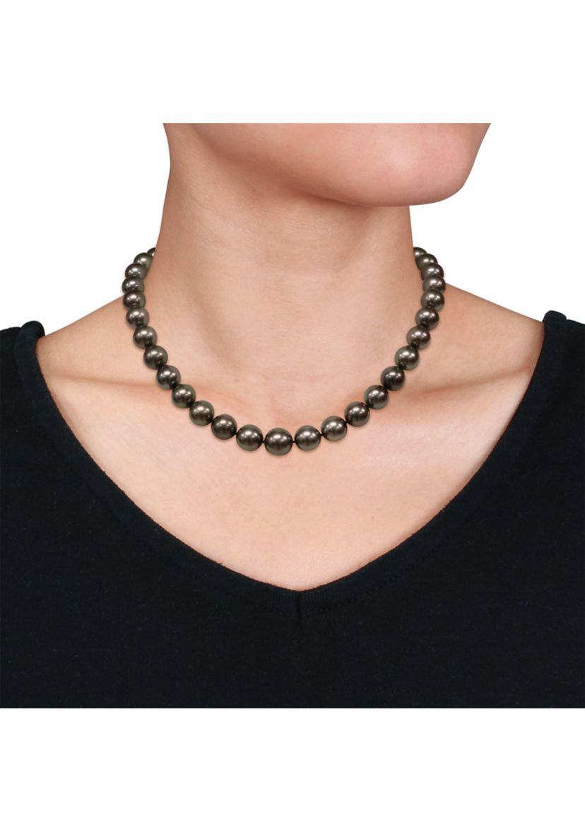 10-13 MM Graduated Tahitian Pearl Strand with 14k White Gold and 1/5 CT TW Diamond Ball Clap